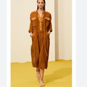 Zara SRPLS Womens Shirt Dress Size L Brown Belted Midi Short Sleeve 3173/431 NWT